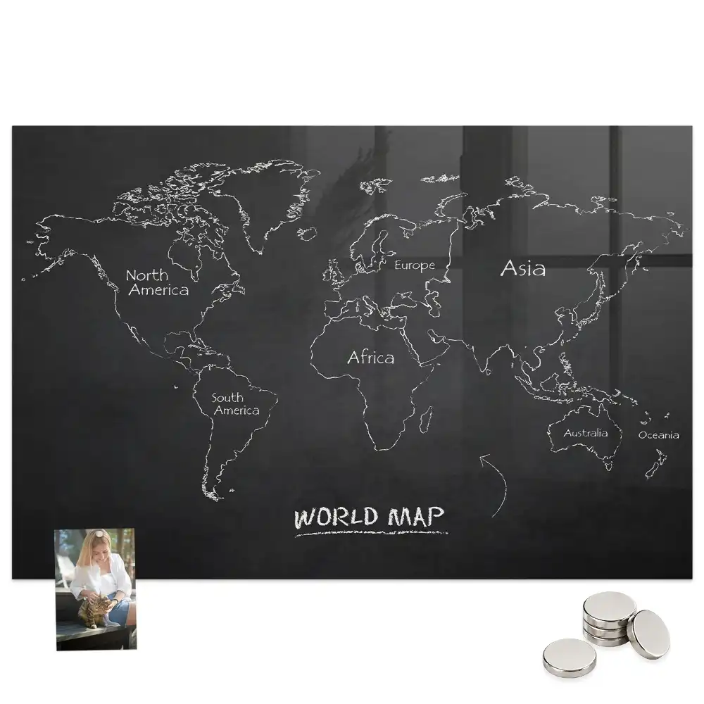 Tableau magnétique en verre avec carte du monde politique
