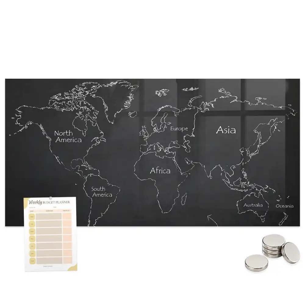 Tableau magnétique en verre avec carte du monde politique