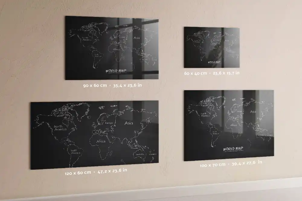 Tableau magnétique en verre avec carte du monde politique