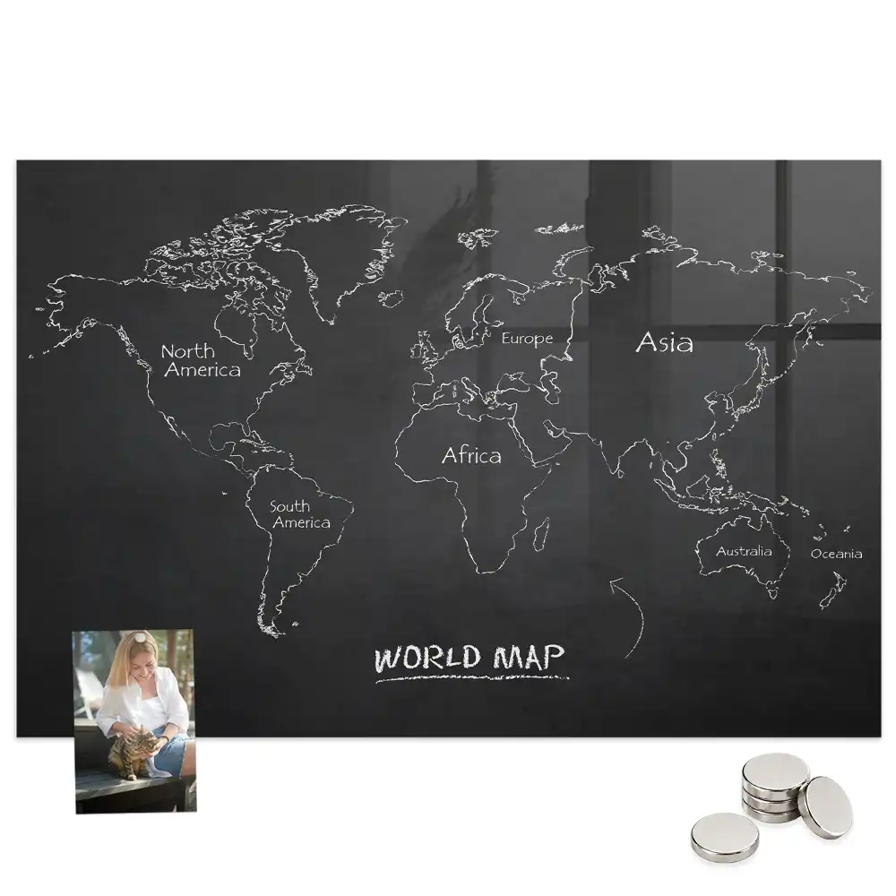 Tableau magnétique en verre avec carte du monde politique