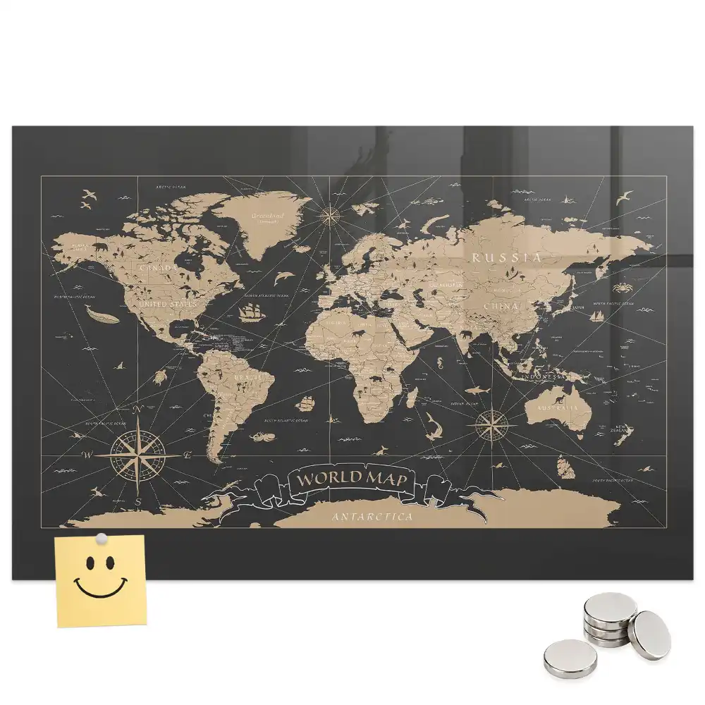 Tableau aimanté décoration carte du monde rétro