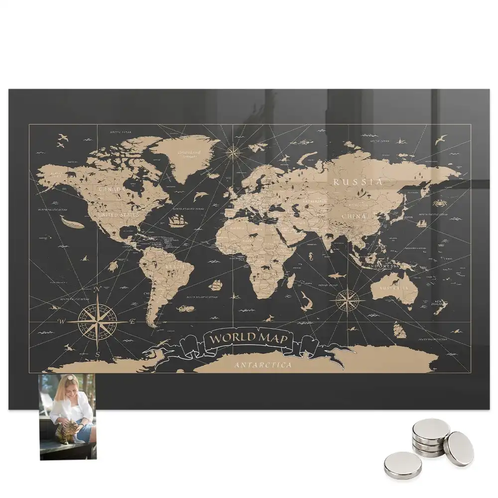 Tableau aimanté décoration carte du monde rétro