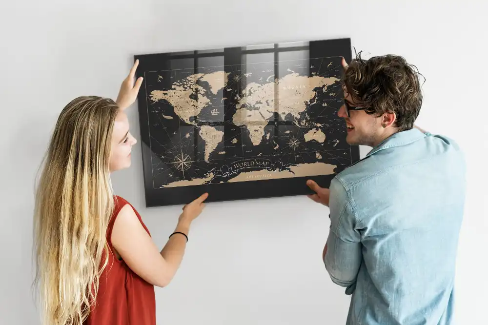 Tableau aimanté décoration carte du monde rétro
