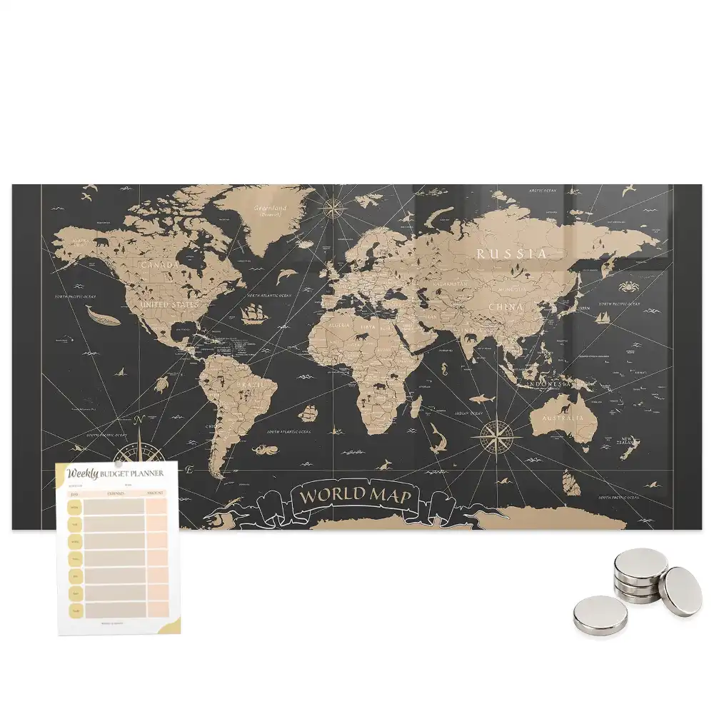 Tableau aimanté décoration carte du monde rétro