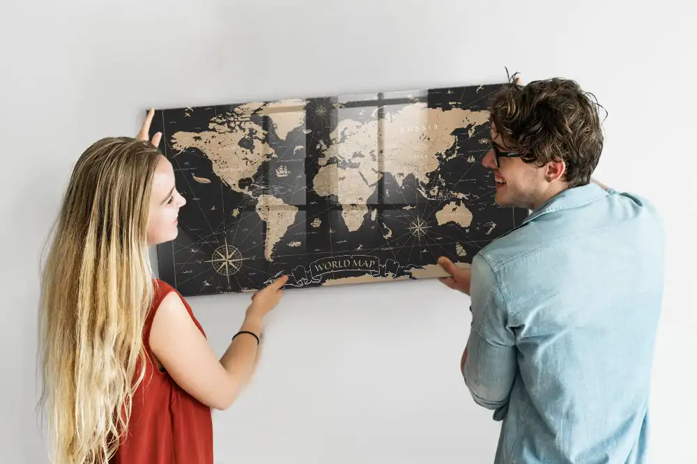 Tableau aimanté décoration carte du monde rétro