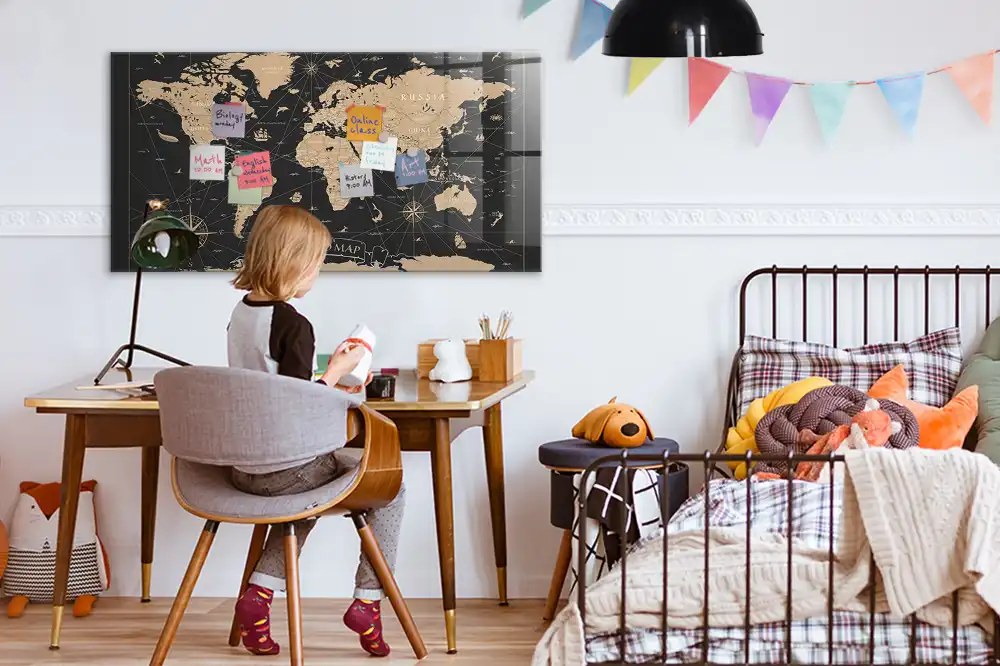 Tableau aimanté décoration carte du monde rétro