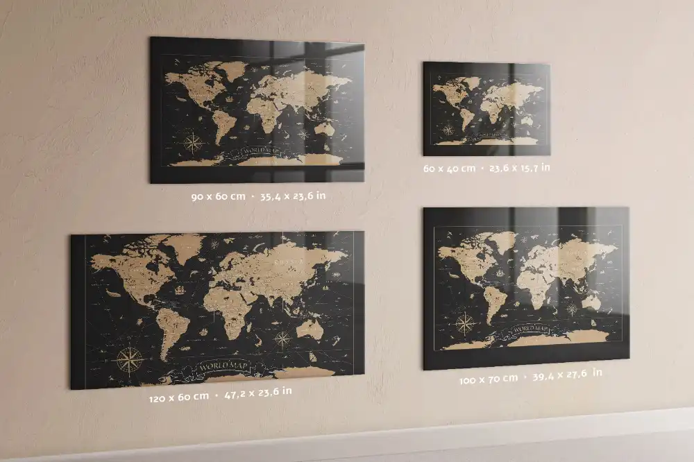 Tableau aimanté décoration carte du monde rétro