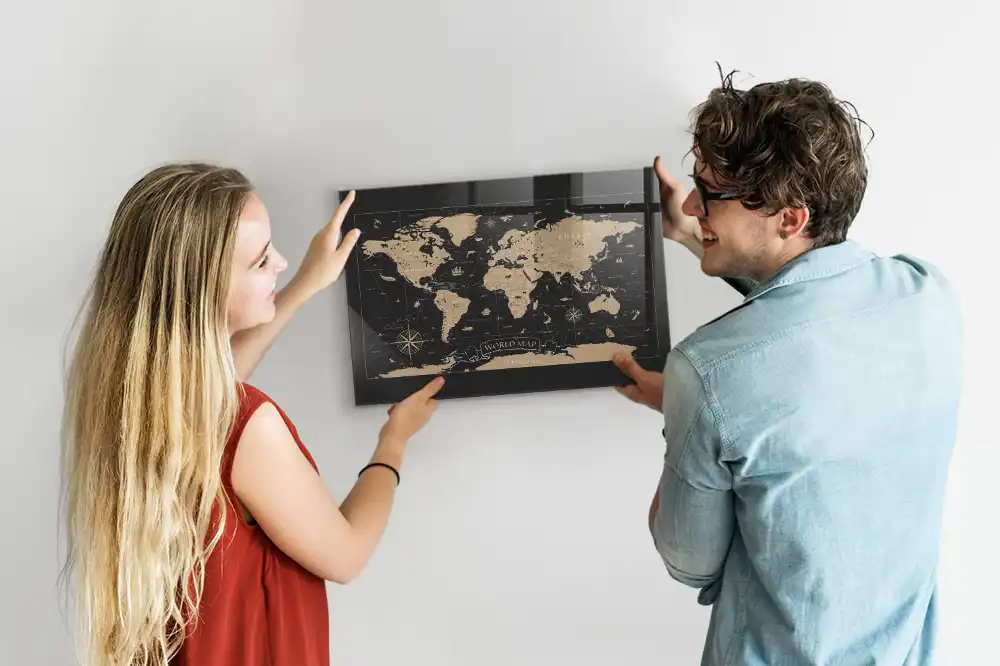 Tableau aimanté décoration carte du monde rétro
