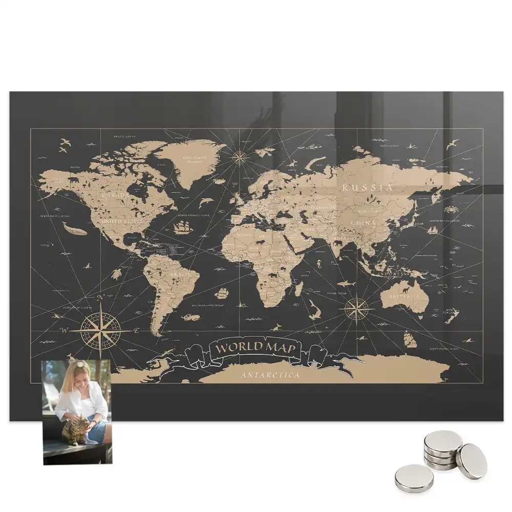 Tableau aimanté décoration carte du monde rétro