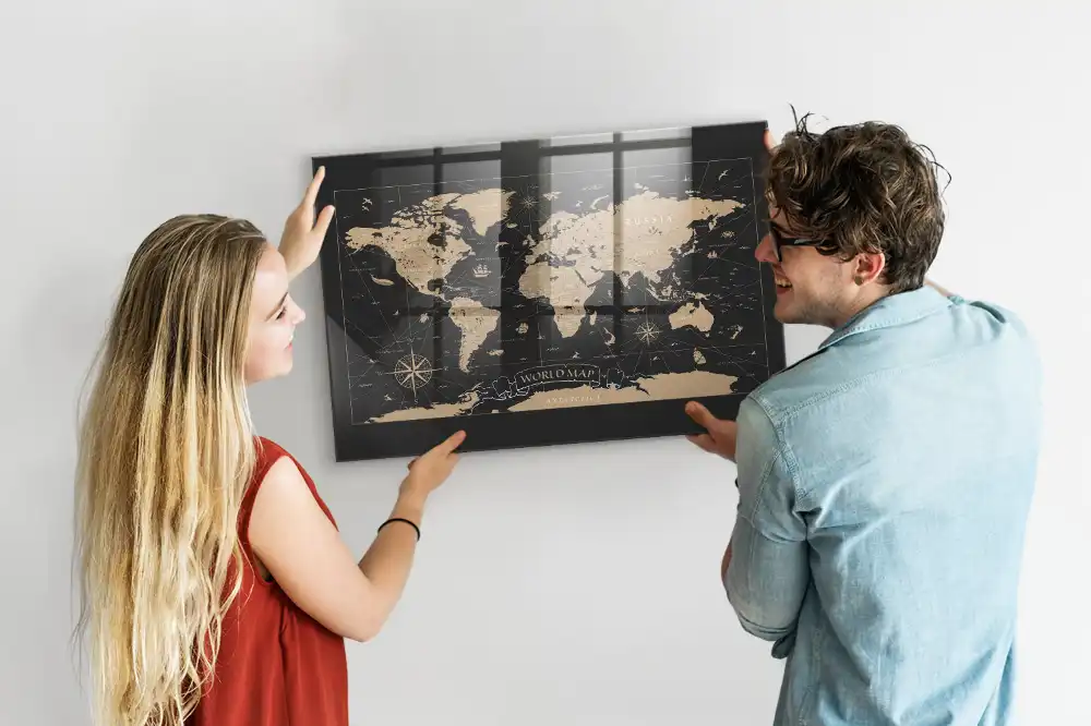 Tableau aimanté décoration carte du monde rétro