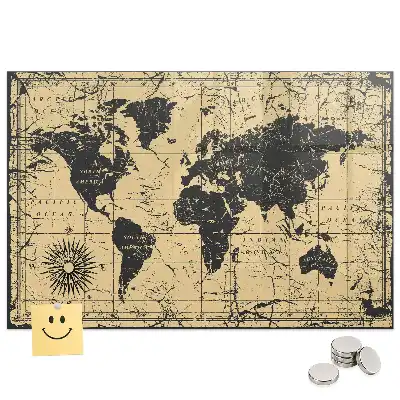 Tableau mural magnétique carte du monde style rétro