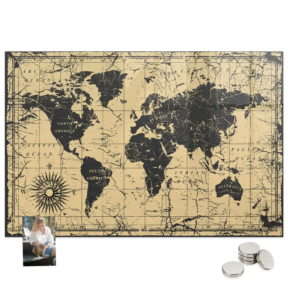 Tableau mural magnétique carte du monde style rétro