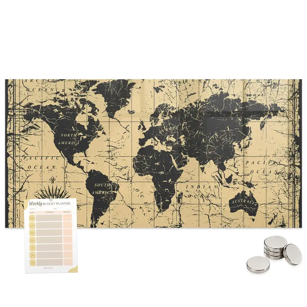 Tableau mural magnétique carte du monde style rétro