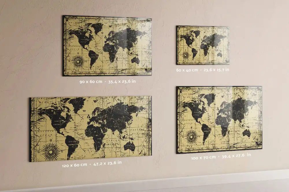 Tableau mural magnétique carte du monde style rétro