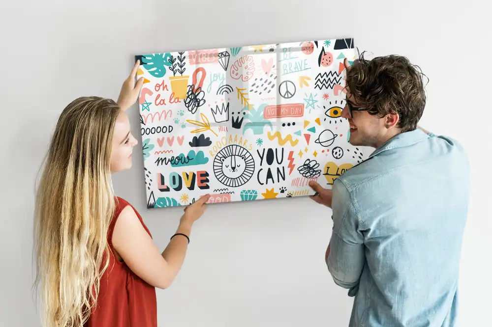 Tableau magnétique en verre avec motif dessins à la main