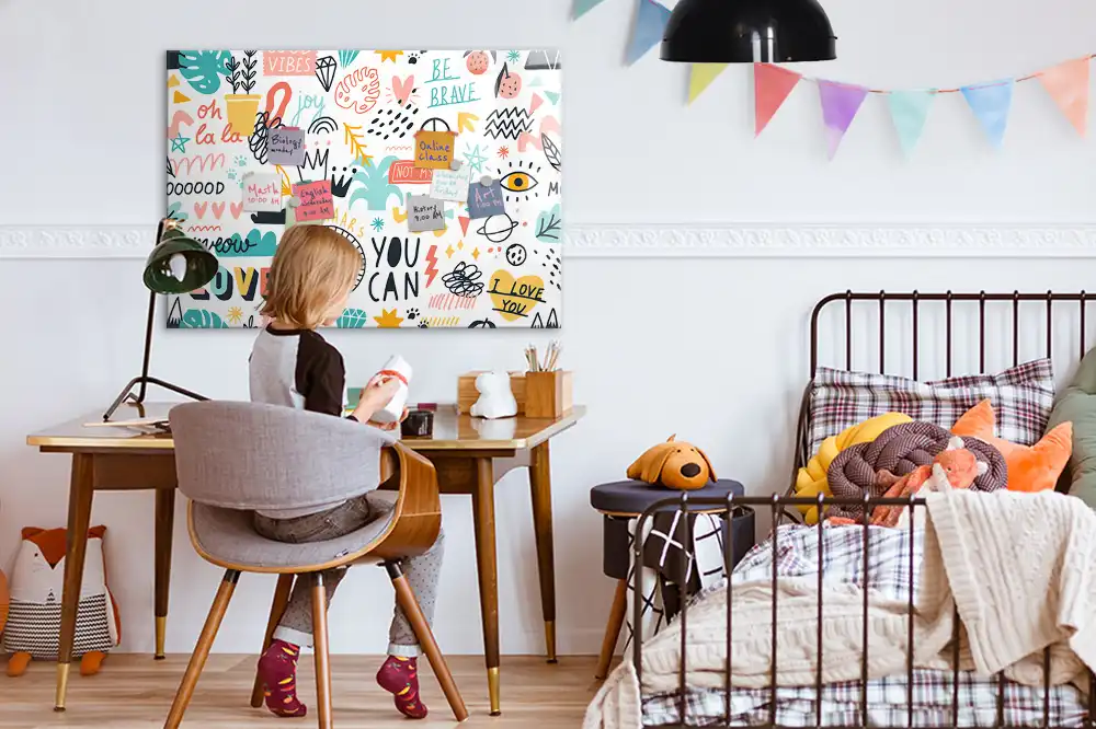 Tableau magnétique en verre avec motif dessins à la main