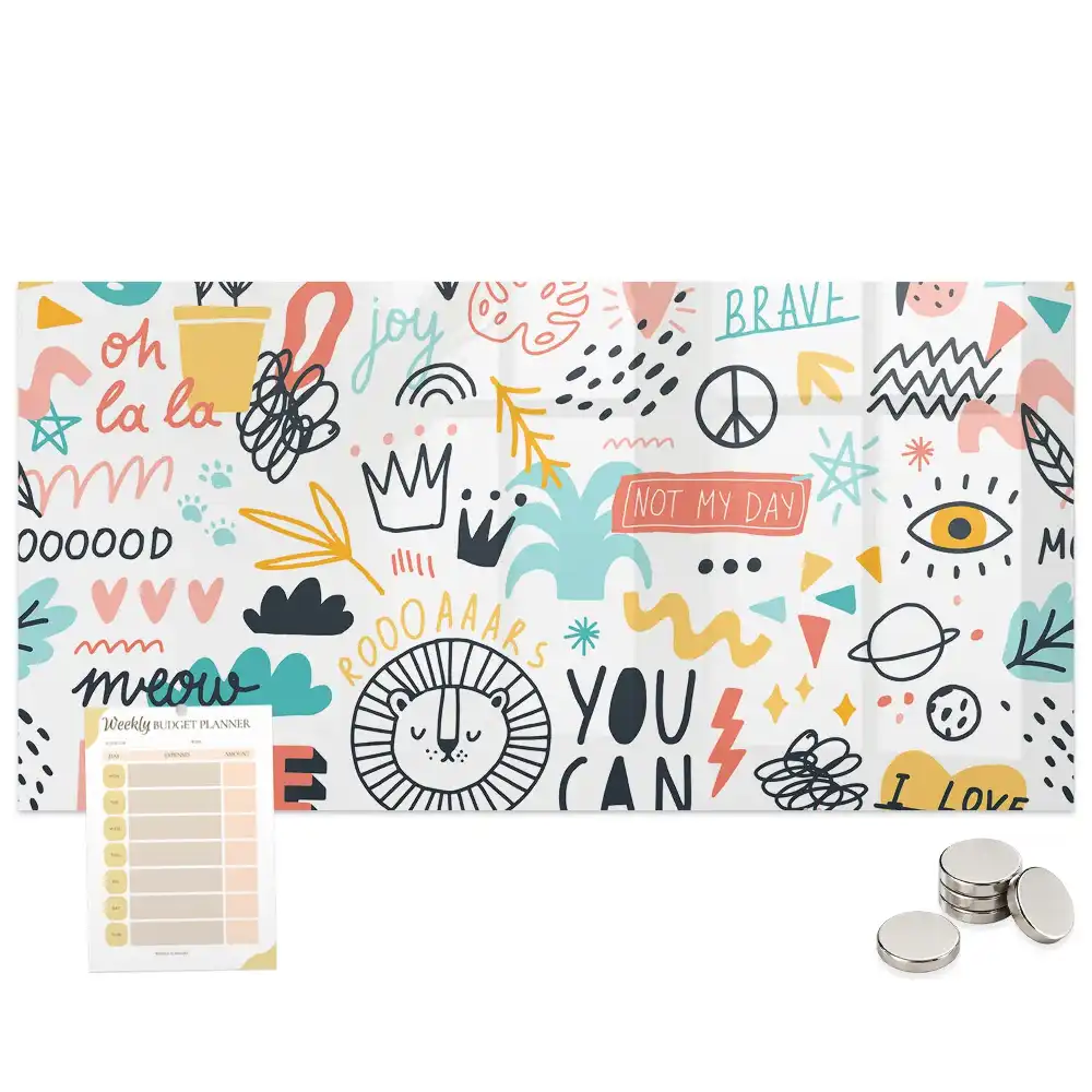 Tableau magnétique en verre avec motif dessins à la main