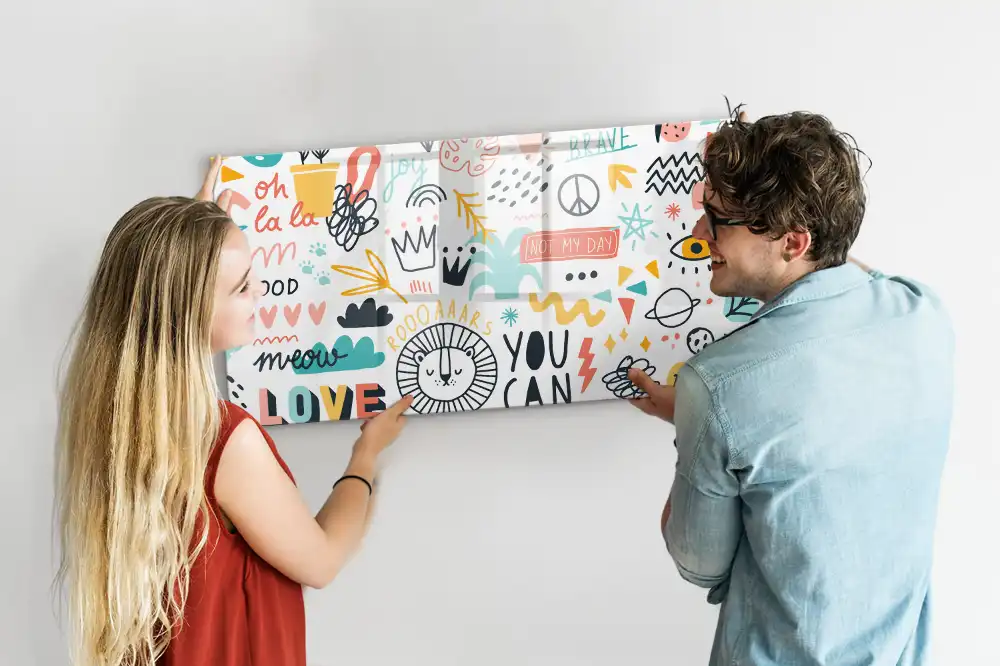 Tableau magnétique en verre avec motif dessins à la main