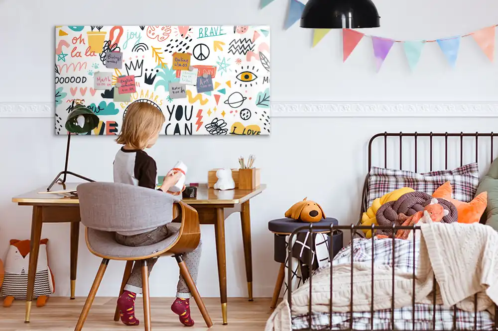 Tableau magnétique en verre avec motif dessins à la main