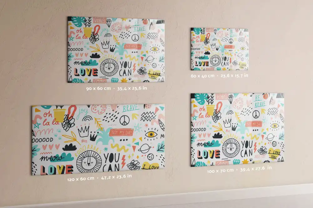 Tableau magnétique en verre avec motif dessins à la main