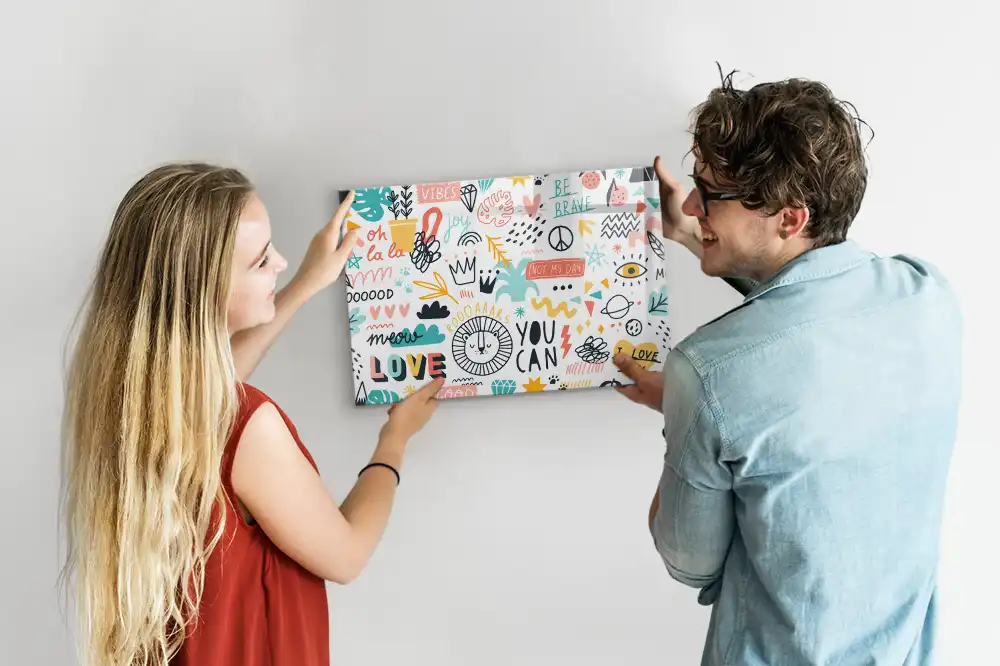 Tableau magnétique en verre avec motif dessins à la main