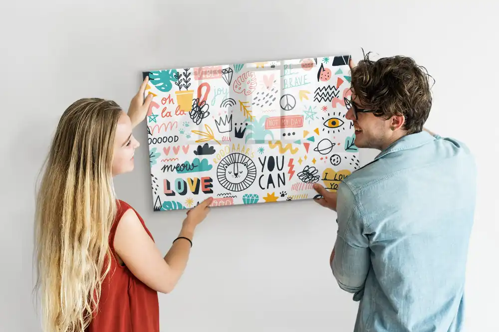 Tableau magnétique en verre avec motif dessins à la main
