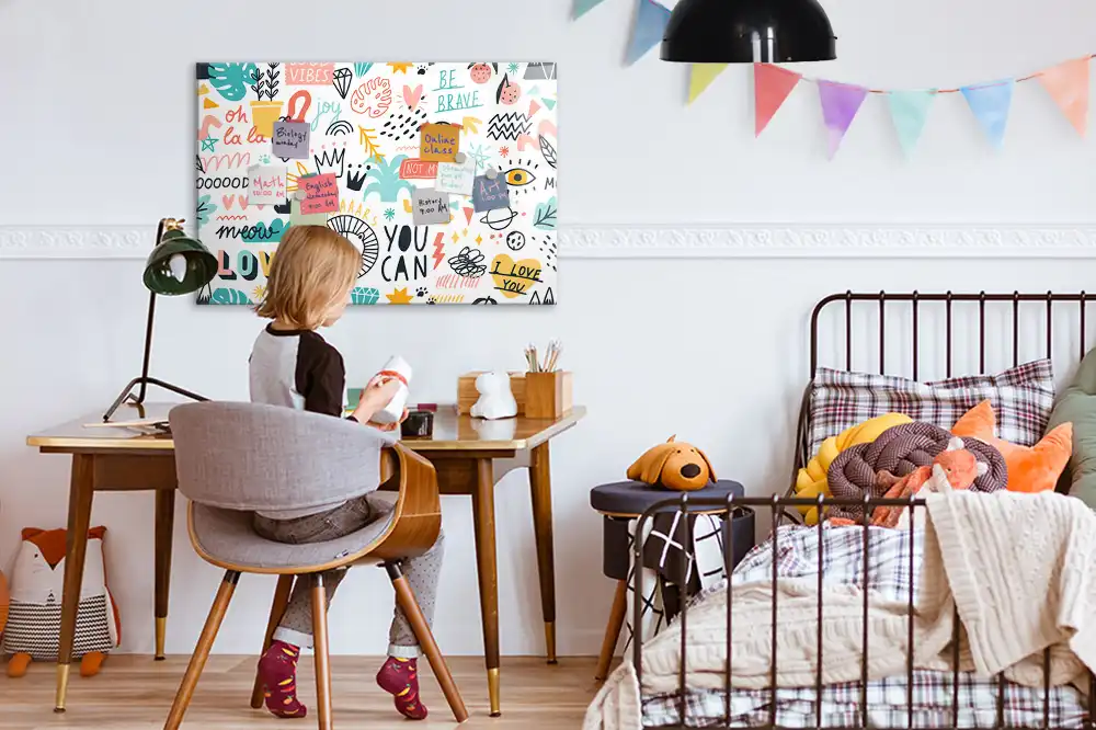 Tableau magnétique en verre avec motif dessins à la main