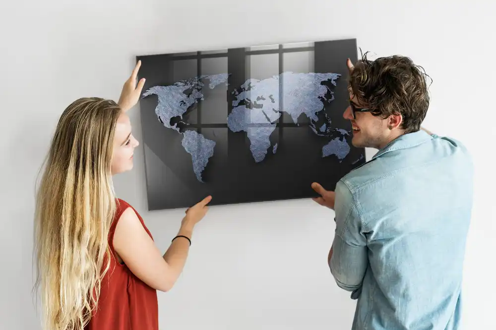 Tableau magnétique en verre carte du monde spatiale