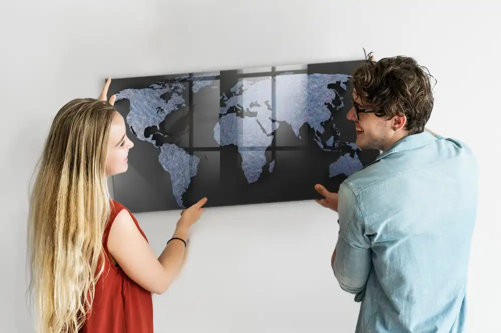 Tableau magnétique en verre carte du monde spatiale