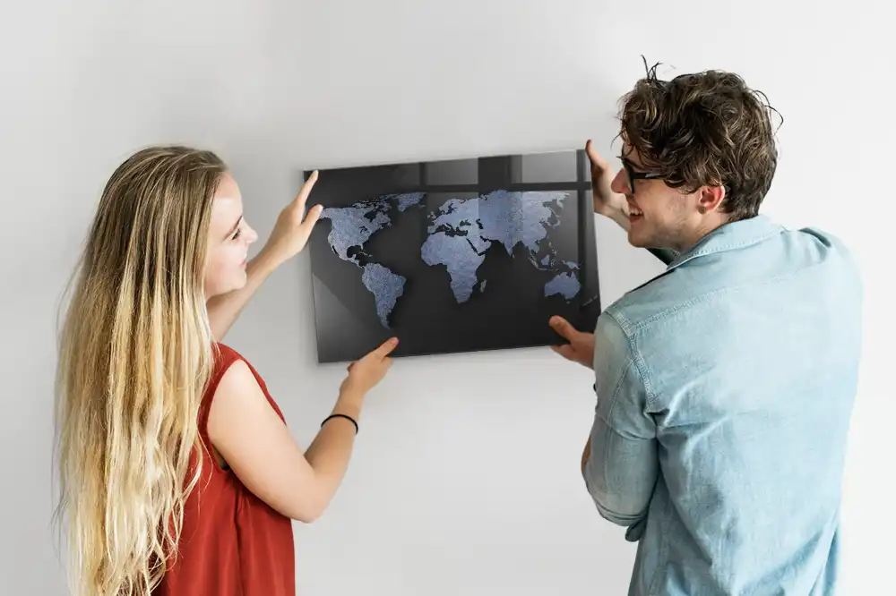 Tableau magnétique en verre carte du monde spatiale