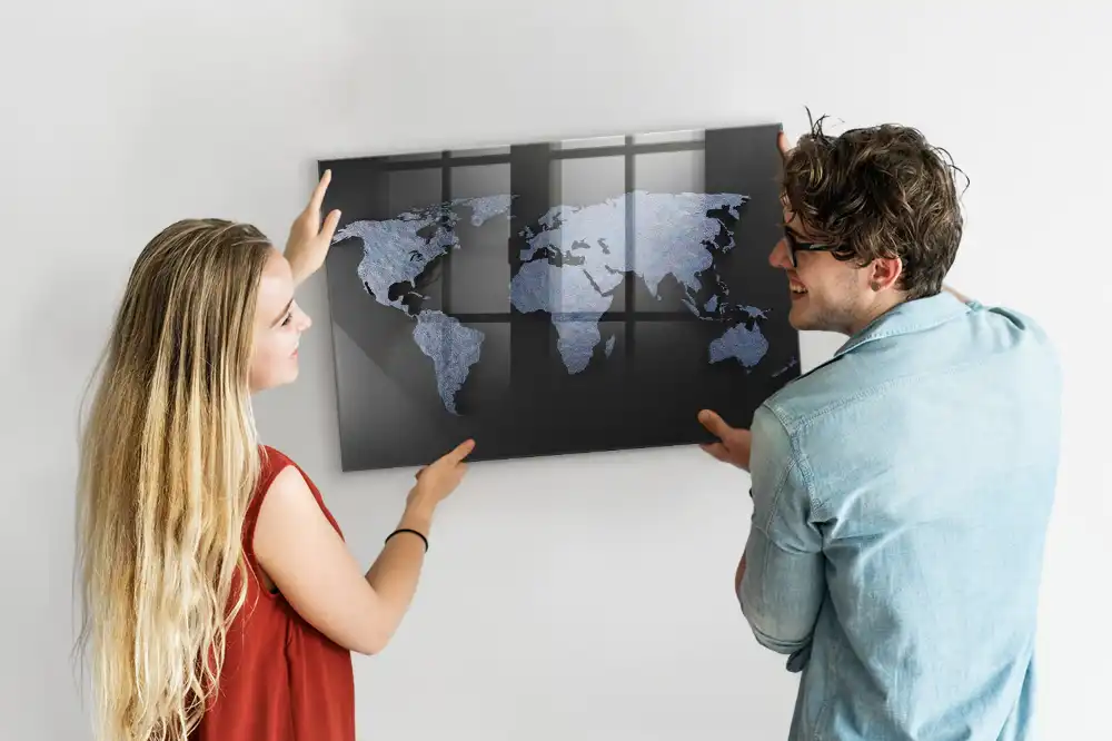 Tableau magnétique en verre carte du monde spatiale