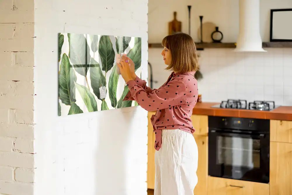 Tableau magnétique en verre motif feuilles de palmier