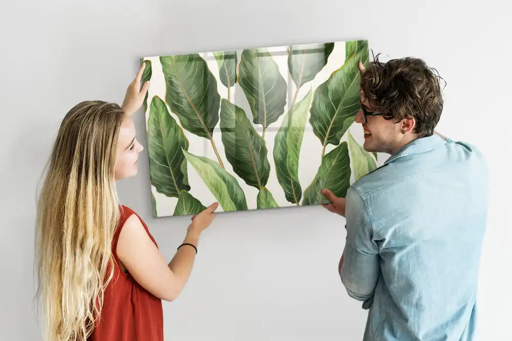 Tableau magnétique en verre motif feuilles de palmier