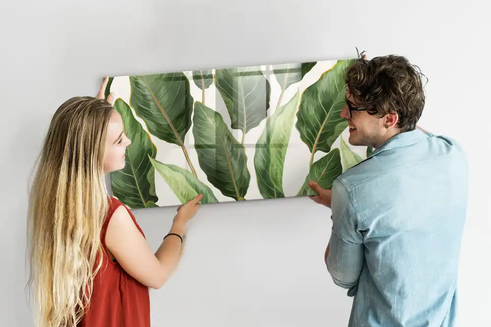 Tableau magnétique en verre motif feuilles de palmier