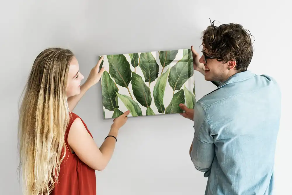 Tableau magnétique en verre motif feuilles de palmier