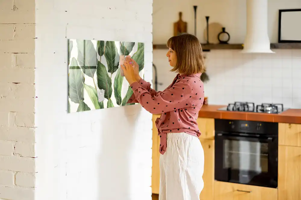Tableau magnétique en verre motif feuilles de palmier
