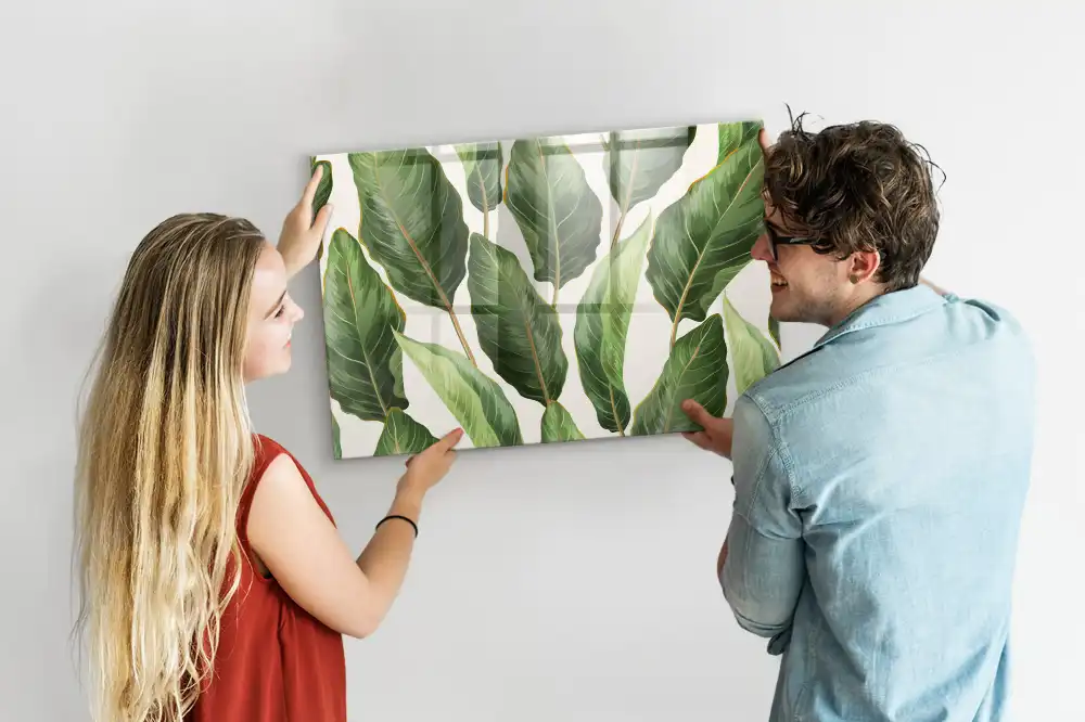 Tableau magnétique en verre motif feuilles de palmier