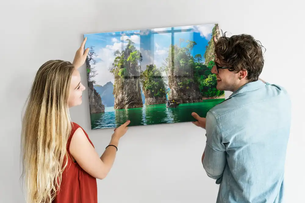 Tableau en verre magnétique motif lac dans la forêt