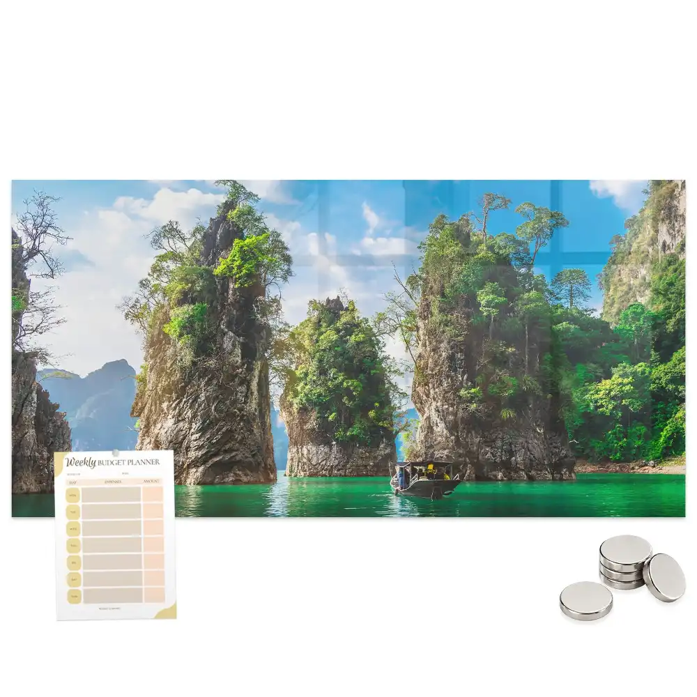 Tableau en verre magnétique motif lac dans la forêt