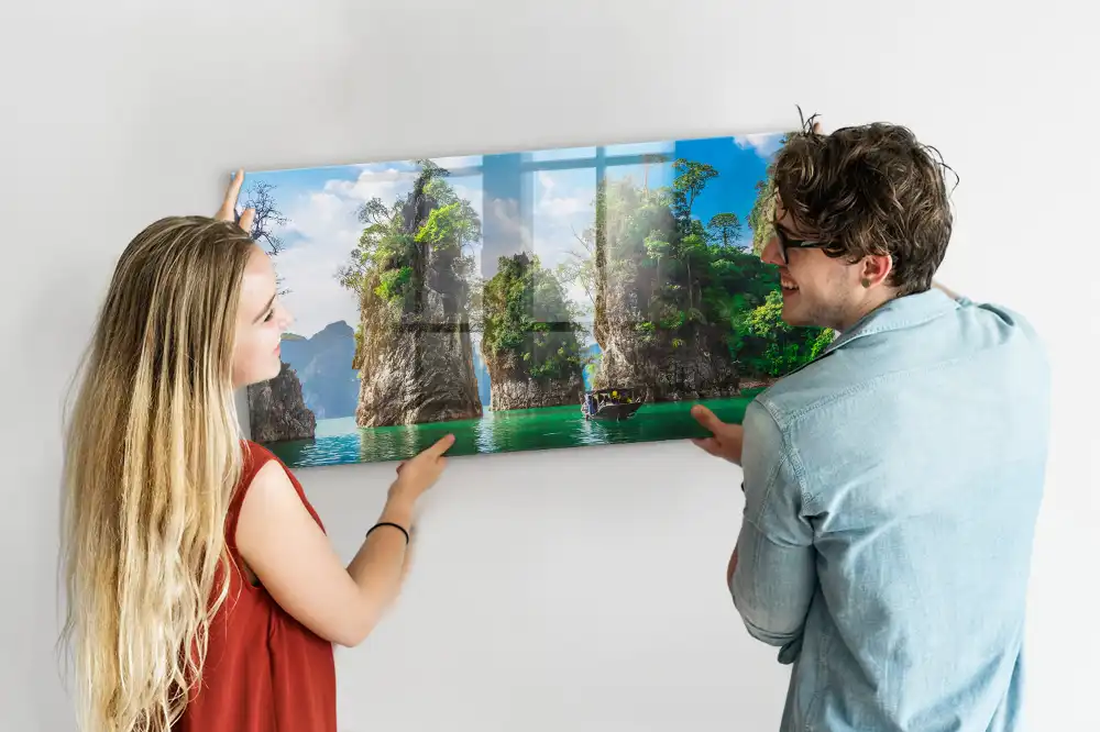Tableau en verre magnétique motif lac dans la forêt