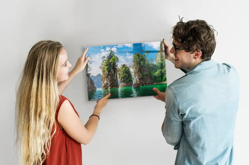 Tableau en verre magnétique motif lac dans la forêt