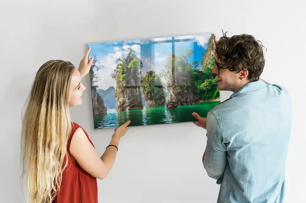 Tableau en verre magnétique motif lac dans la forêt