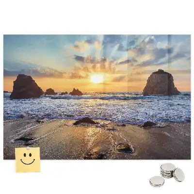Tableau magnétique en verre motif coucher de soleil sur la plage