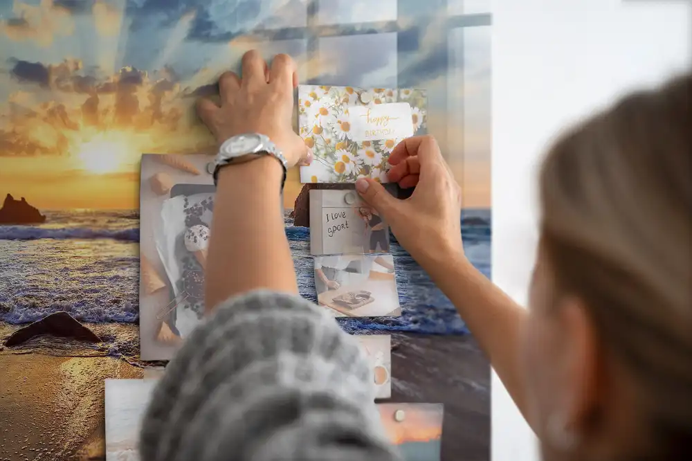 Tableau magnétique en verre motif coucher de soleil sur la plage