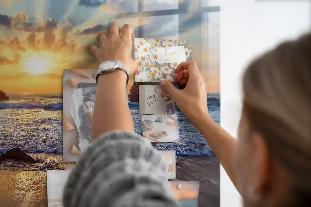 Tableau magnétique en verre motif coucher de soleil sur la plage