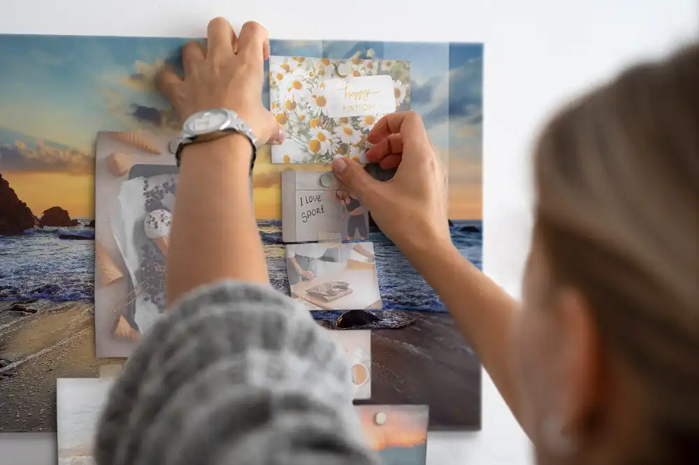 Tableau magnétique en verre motif coucher de soleil sur la plage