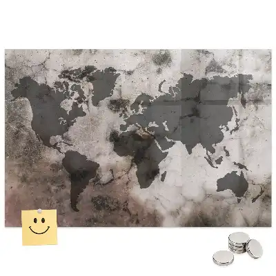 Tableau magnétique en verre motif carte du monde effet béton