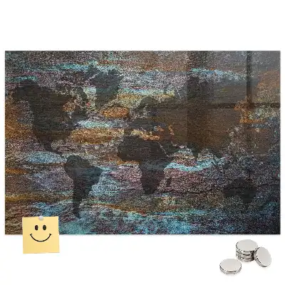 Tableau mural magnétique carte du monde effet rouillé