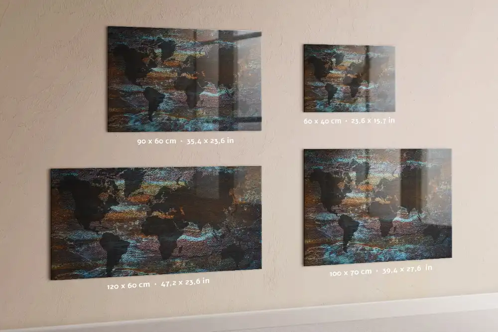 Tableau mural magnétique carte du monde effet rouillé