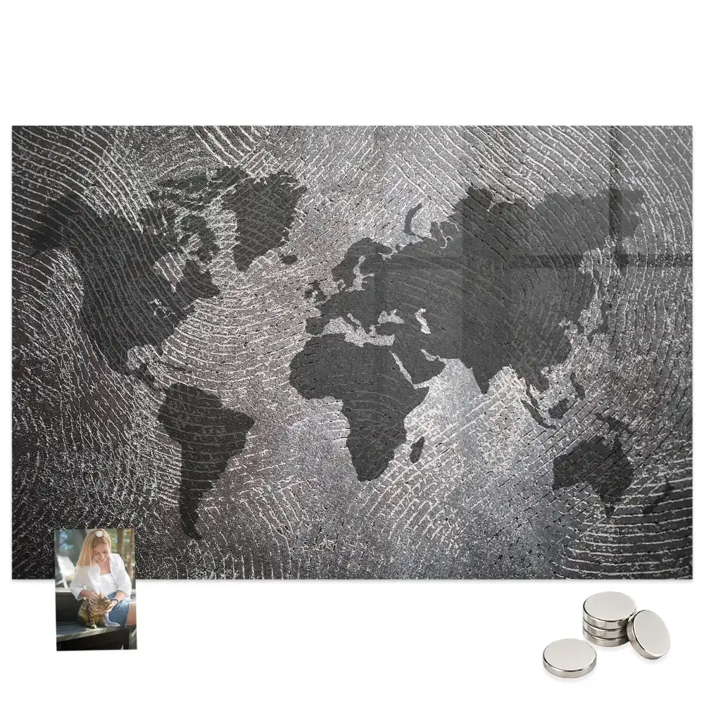 Tableau aimanté décoratif carte du monde en béton
